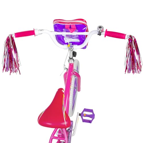 Image of WEIZE Girls Bike for 6-12 Years Old Kids, 20 Inch Kids Bike with Training Wheels, Streamers, Basket and Doll Seat, Children Bicycles with Coaster Brake, Pink