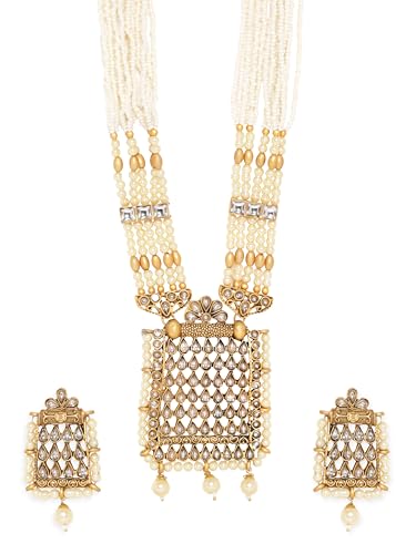 Image of Rubans Pearl Long Necklace Set Gold Plated Traditional Stylish Jewellery Gift for Women & Girls
