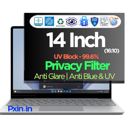 Image of Pxin 14 Inch (16:10) Laptop Privacy Screen with OptiCare Vision Layer | Anti-Glare | Anti UV & Blue Light | Confidential View | Laptop Privacy Filter