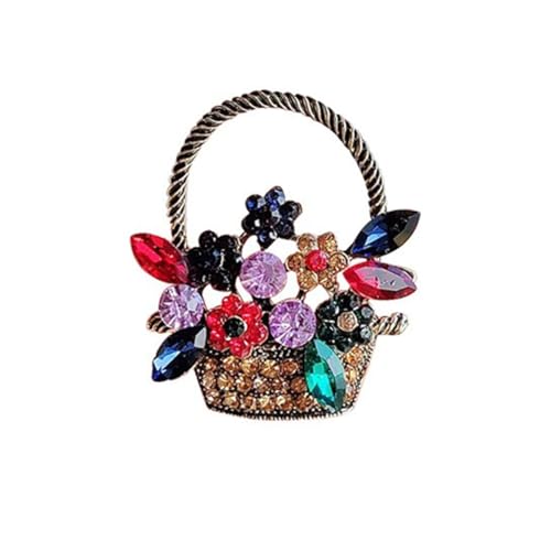 Image of Rhinestone Flower Basket Brooch for Women Colorful Crystal Flower Basket Brooch Pin Dainty Crystal Flower Brooch Pin Elegant Clothing Hat Bag Accessories