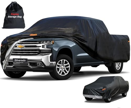 Image of Kayme Truck Cover Custom Fit Chevy Silverado 1500(1998-2025) Extended Cab SB. Full Exterior Heavy Duty Outdoor Pickup Truck Car Cover Waterproof All Weather.Car Tarp for Wind Sun Dust Protection.