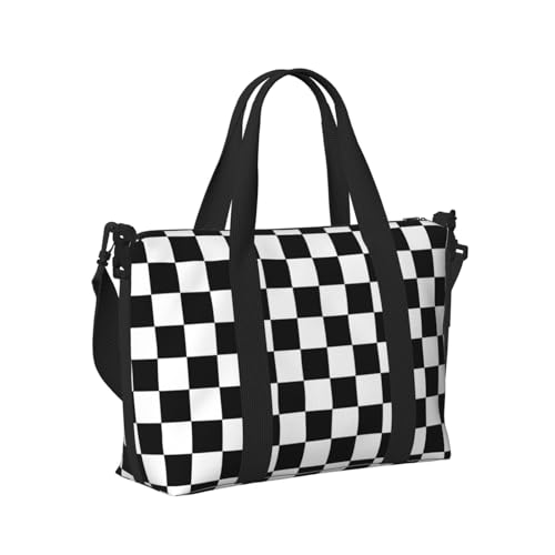Laptop Tote Bag for Women Work - Chessboard Checkerboard Black White Print Overnight Weekender Bags for Women Travel, Gym Duffle Bag for Men, Personal Item Crossbody Travel Bags for Men Carry On