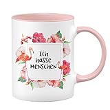 Flamingo Tasse - Ich Hasse Menschen - Kaffeetasse - lustige Tassen - witzige Tassen - rosa Tasse