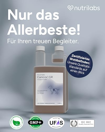 NutriLabs Canicox®-GR Nahrungsergänzung für Senioren-Hunde 500 ml - Nahrungsergänzung für Senioren-Hunde mit MSM, Chondroitin, Glucosamin, Ginseng u.v.m. - Gesundheitsprodukte für Hunde