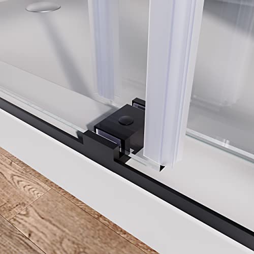 Yelna Frameless Double Matte Black Sliding Shower Glass Door 56-60 In.w X 76 In. H,Bypass Shower Enclosure,3/8" Thick Clear Tempered Glass,Heavy Duty Stainless Steel Hardwares,2Pcs Rectangle Handles #TOP4