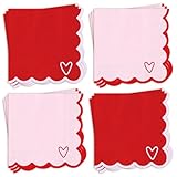 FYSUIMU 100Pcs Valentine's Day Cocktail Napkins Disposable Napkin 3Ply Scalloped Pink Red Love Heart Beverage Napkin for Wedding Anniversary Valentine Party Supplies