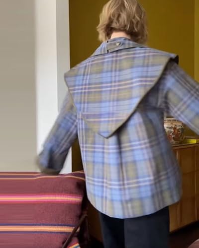 CHARTOU Women's Short Trench Coats Fall Notch Collar Plaid Reversible Oversized Jacket with Pockets4