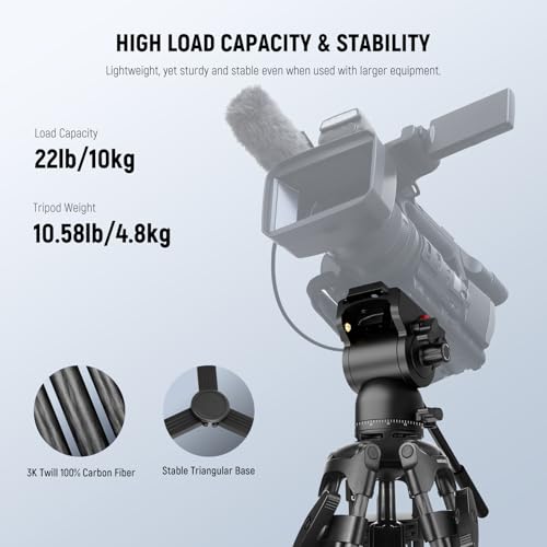 Image of NEEWER LL34 78 inch Video Camera Tripod One Step Quick Release with Adjustable Damping Fluid Head, Heavy Duty Carbon Fiber Tripod with Dual Mode QR Plate, Max Load 22lb