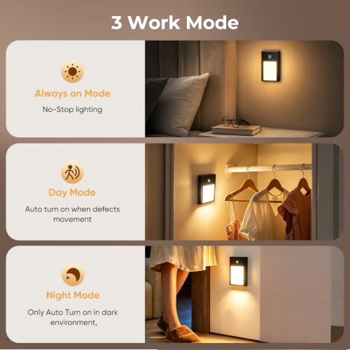 Image of VST Motion Sensor Step Night Lights, Rechargeable Battery Powered Stair Lights with Magnetic Suck Installation for Indoor Bedroom Hallway Stair Nursery Kids Room (2.68 inch 3000K 3Pack Black)