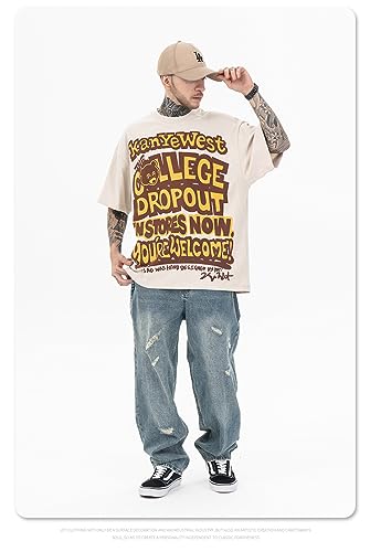 Men's Tupac T-Shirt Kanye Bear T-Shirt - Kanye West, Oversized Streetwear with Bear Print and Text Design Almond Color.3