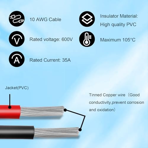 MOOKEERF Solar to XT60i Cable 10AWG 25FT Solar Panel to XT60i Adapter Connector XT60i-F Extension Cable for Portable Power Station Solar Generator - 2