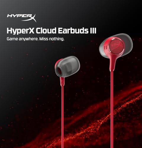 Image of HyperX Cloud Earbuds III - Wired Earbuds, PC; Nintendo Switch; Console Controller, Dynamic; 14.3 mm Driver, Silicone Ear Tips, Red, (BN7S0AA)