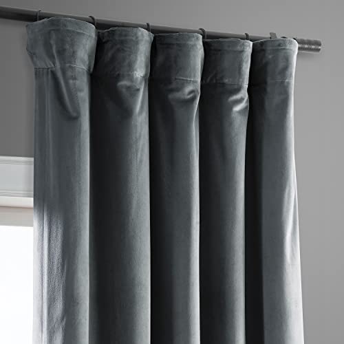 HPD Half Price Drapes Signature Velvet Thermal Blackout Curtains for Living Room 63 Inch Long (1 Panel) Rod Pocket Insulated Blackout Curtains for Bedroom Window Curtains, 50W x 63L, Natural Grey