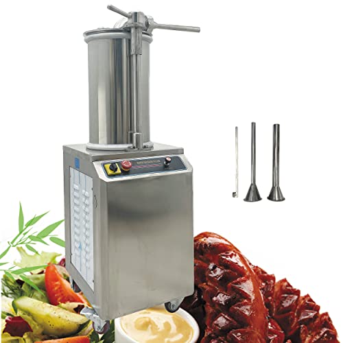 TECHTONGDA Hydraulic Sausage Stuffer Automatic 110V Stainless Steel Vertical Meat Stuffer Sausage Filling Maker Machine with 15L Capacity and 3 Stuffing Nozzles for Commercial and Home Use