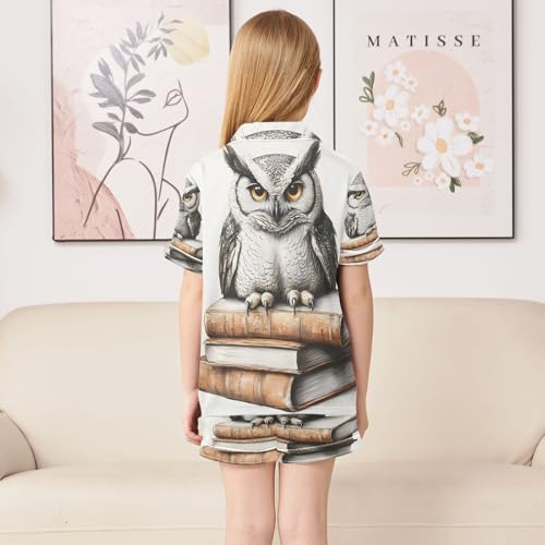 ALAZA Funny Bird Owl Book Satin Pajamas Set Short Sleeve Button Down Sleepwear Summer Pjs 2 Piece4