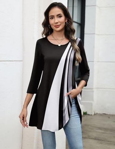 Image of Zeagoo Women Tops 3 /4 Sleeve Dressy Casual Plus Size Tunics Loose Blouses