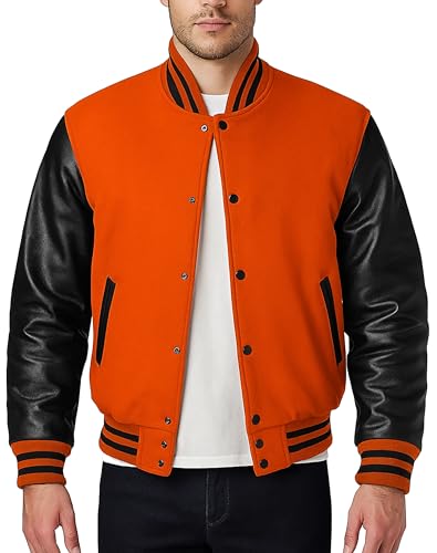Image of LP-FACON Unisex Varsity Letterman Jacket | Mens College Baseball High School Bomber Wool + Faux Leather Jacket