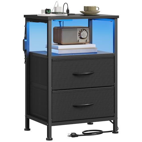 SONGMICS BELLAH Collection - Nightstand with Charging Station and App-Controlled Adjustable LED...