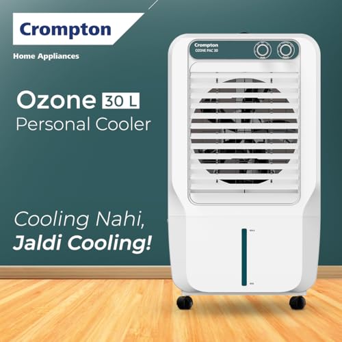 Image of Crompton Ozone Personal Air Cooler 30L| High density honeycomb pad for cooling retention| Auto fill| Water level indicator| 4 way Air deflection| Ice chamber| Cooling mode & Auto Swing