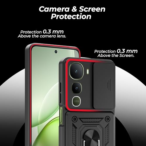 Image of A rtistque Armor Bumper Back Case Cover for Vivo Y400 5G | Stylish Ring Holder & Inbuilt Stand | Sliding Camera Cover | Shockproof Design | Stylish Design | Vivo Y400 Back Cover Back Cover - Black