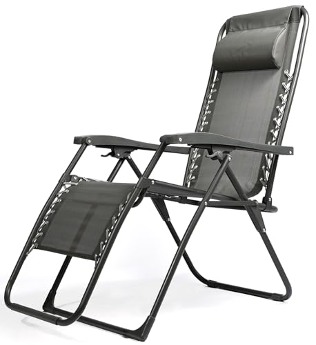 FUREINSTORE Tumbonas Plegables para Exterior -Diseño de Gravedad Cero para Jardín, Playa, Piscina y Terraza -Construcción en Acero Ligero y Reposacabezas Incluido (Gris)
