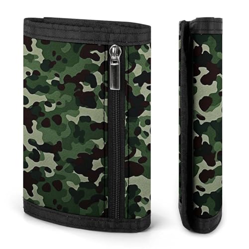 Green Camouflage Trifold Wallets for Men Women Rfid Blocking Wallet Slim, 8 Card Slots 1 Note Compartments & 1 Id Window, Minimalist Front Pocket Wallets, Coin Zipper Pocket-Black4