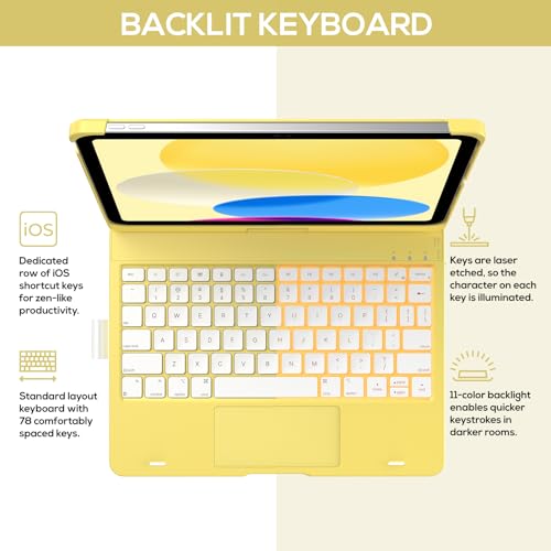 Image of typecase Touch iPad 11th 10th Generation Case with Keyboard (11 inch 2025, A16 & 10.9 inch 2022) - 360 Rotatable, 11-Color Backlit, Multi-Touch Trackpad, Pencil Holder, Thin & Light - Yellow