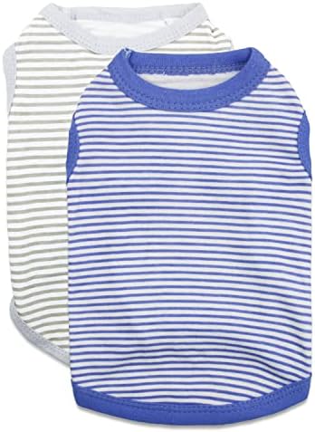 DroolingDog 2 Pack Small Boy Dog T Shirts Striped Dog Clothes Puppy Stripped Tshirts Breathable Cotton Tshirt for Boys Dogs