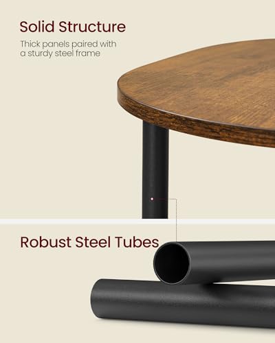 Image of VASAGLE Side Table, Small End Table, Tall Nightstand for Living Room, Bedroom, Office, Bathroom, Steel Frame, Industrial Style, Oval, Rustic Brown and Ink Black ULET288K101