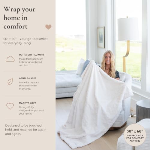 GRACED SOFT LUXURIES Weichste warme, Elegante, gemütliche Kunstfell-Überwurfdecke (massives Elfenbein, extra groß, 152,4 x 203,2 cm) – Ansicht 2