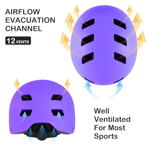 Kids Bike Helmet with Knee Pads Elbow Pads Wrist Guards for Age 3-14+ Youth/Teens,Ventilation Multi-Sport Scooter Roller Skate Rollerblading Skateboarding Climbing Cycling (#1 Purple, Small) - Thumbnail 3