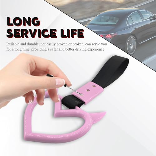 Image of 2PCS Heart shaped Car Handle Straps, Heart Car Accessories, Ring Hearts Shaped Cars Hand Strap Drift Charm, Universal Handle Keychains Accessory Suitable for Cars Bus (Pink+black)