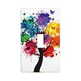 Abstract Paint Splashes Rainbow Tree Colorful Art Butterfly Decor Print Light Switch Plate Cover Plastic Wall Plates (Single Gang Toggle Switch)