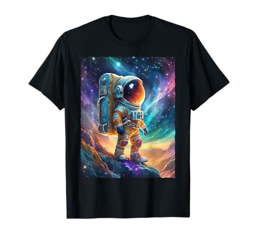Astronaut Hiking Space Galaxy Nebula Sci-Fi Art T-Shirt