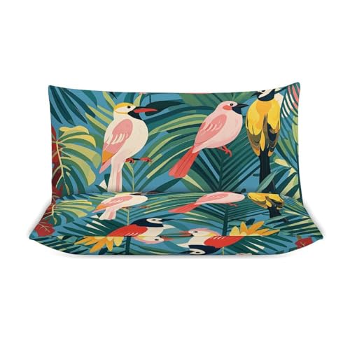 Couvre-lit et taie d'oreiller oiseaux tropicaux parure de lit