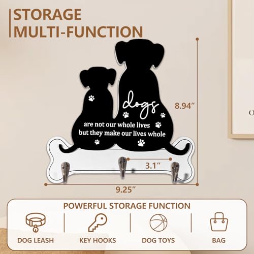 Farmhouse Dog - Themed Wall Hooks - Decorative Leash & Key Holder with Bone Shape and Paw Prints - 3 Sturdy Hooks for Pet Lovers' Entryway Decor (Black,9.25x8.94inch) - Image 4