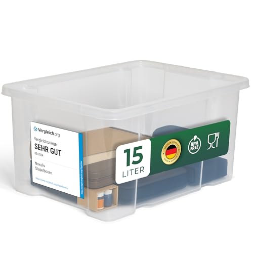 Novaliv Aufbewahrungsbox ohne Deckel 15L transparente Nestbar stapelbare Plastikbox Eurobox Kunststoffbox BPA-frei 39x28,5x19,5 cm