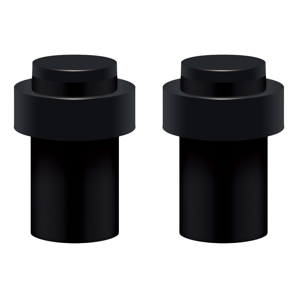 Set of 2 Stainless Steel Door Stops for Floor or Wall - Sturdy Floor Door Stopper with Rubber Door Buffer Diameter 32 mm, Height 60 mm