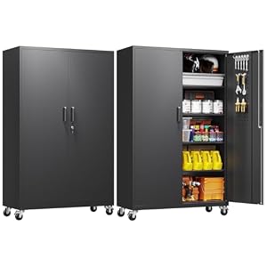 Yizosh Metal Garage Storage Cabinet with Locking Doors and Adjustable Shelves,- 71″ Rolling Steel Tool Cabinet for Home Office,Garage,Warehouse