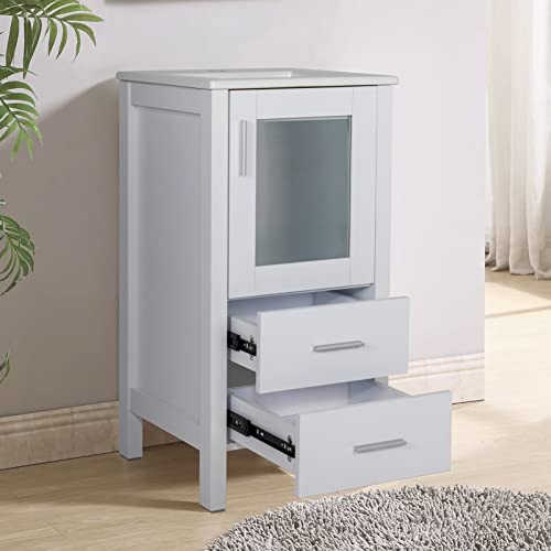 Uev 16" Modern Bathroom Vanity Set, Small Bathroom Vanity With Ceramic Basin, With One Door And Two Drawers, Minimalist Bathroom Vanity (Without Faucet) #TOP3