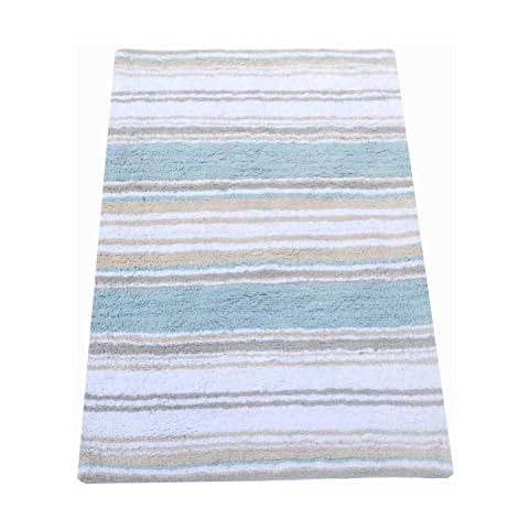 Chardin home Maui Bath Mat, 21 x 34 Inches | Non Slip Bathroom Rug, Machine Washable, Plush, Highly Absorbent | Costal Blue-Beige-White Cover