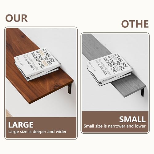 Image of 12 Inch Deep Floating Shelves Set of 4, 60 Inch Extra Long Walnut Solid Wood Wall Shelves, 5ft Heavy Duty Farmhouse Wall Mounted Shelving for Kitchen, Living Room & Bedroom