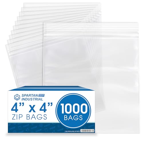 Spartan Industrial - 4” X 4” (1000 Count) 2 Mil Clear Reclosable Zip Plastic Poly Bags with Resealable Lock Seal Zipper