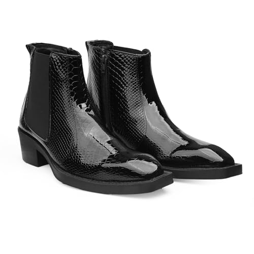 Image of BXXY Men's 2 Inch Block Heel Height Increasing Faux Leather Material, Casual Formal Slip-On Chelsea Boot