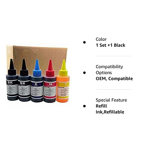 Printer Ink Dye Ink Black/Cyan/Magenta/Yellow Universal Refill Ink Kits Suit For Eposn For Canon For Hp For Brother For Lexmark For Samsung For Dell For Kodak All Inkjet Printer (100Ml 1Set 1Black) #TOP5