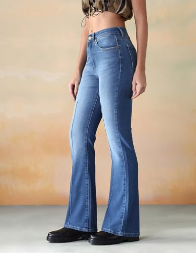 Image of Flying Machine Women's Skinny Bootcut Fit Jeans| Solid | High Rise | Stretchable | Jeans for Woman