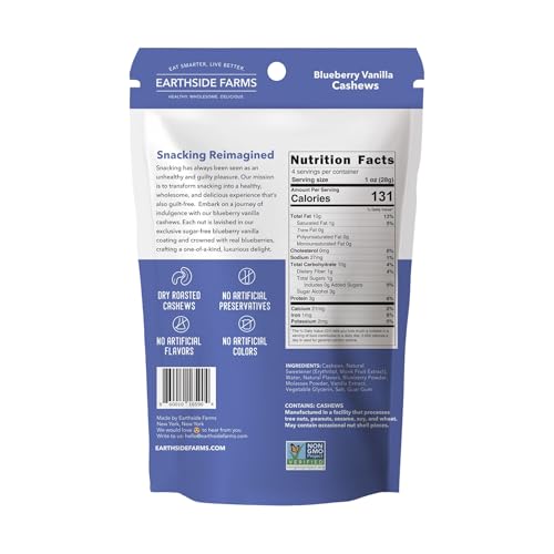 Image of Earthside Farms Blueberry Vanilla Cashews, 4oz Snack Packs, 10 Count - Keto-Friendly, Vegan, Gluten Free, No Added Sugar | Healthy Nut Snacks