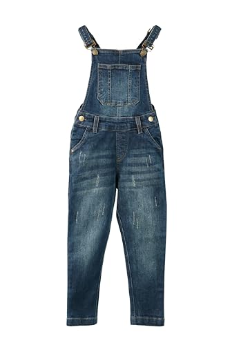 Image of Tweeny Mini Girls Pure Cotton Denim Dungaree for Kids | Relaxed Fit Full Length Overall Outfit with Pockets | Adjustable Straps