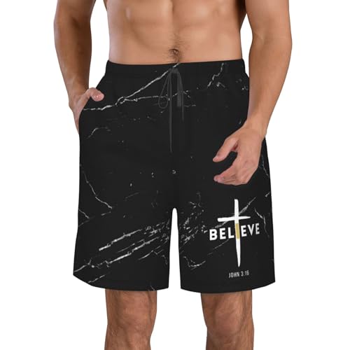 I Believe John 3 16, Christian, Cross Mens Swim Trunks Quick Dry Swim Shorts Summer Beach Shorts with Pockets Swimsuit