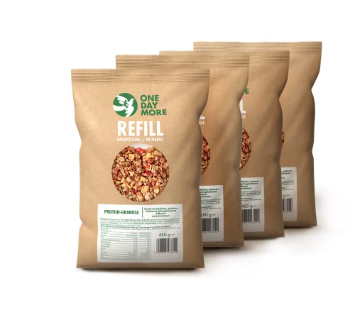 Haferbrei OneDayMore ohne Zucker 4x 450g Porridge,Viel Frucht, Musli Kein Glucose-Fructose-Sirup und Palmöl (Pack Protein-Granola 4er-Pack)